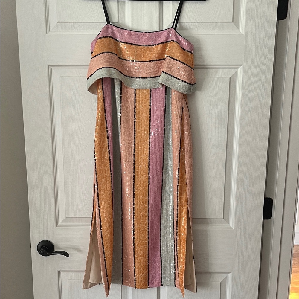 Gianni Bini Pink and Orange Sequin Midi Dress